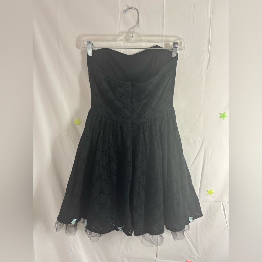Y2K Strapless Dark Fairy Tulle Mini Dress with Blue Flower Embellishments Size S - Picture 2 of 16